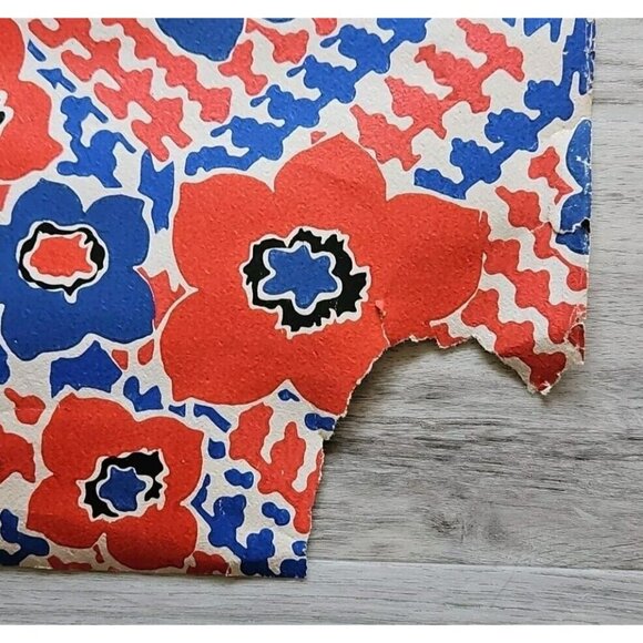 Vintage Wall Paper Flower Power Red Blue Houndstooth 60s 70s Wallpaper Roll - Picture 5 of 10
